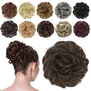 New FESHFEN Messy Bun Hair Piece - - Elastic Wavy Curly Hair